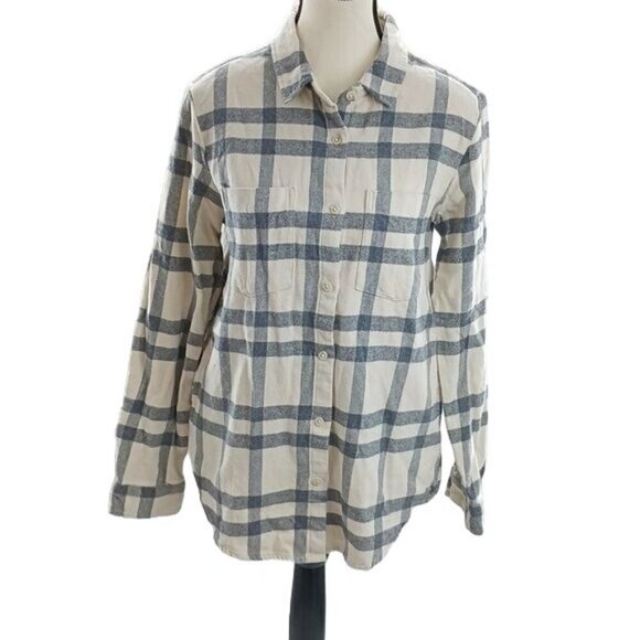 Altar'd State Plaid Flannel Shirt Button Down Gray Cream Womens Size Small - Picture 1 of 6